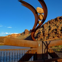 Art on the footbridge over the Colorado river north of Moab